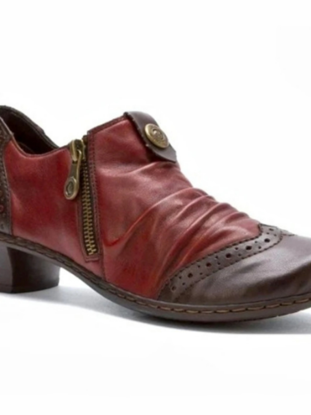 Rieker Women's Two-Tone Heeled Shoes in Brown & Red